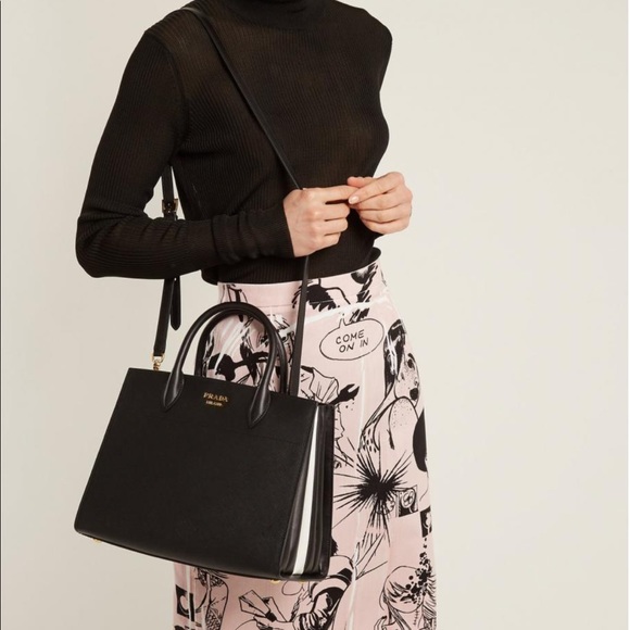 Prada Handbags - Prada black white Saffiano bag purse 2 way strap